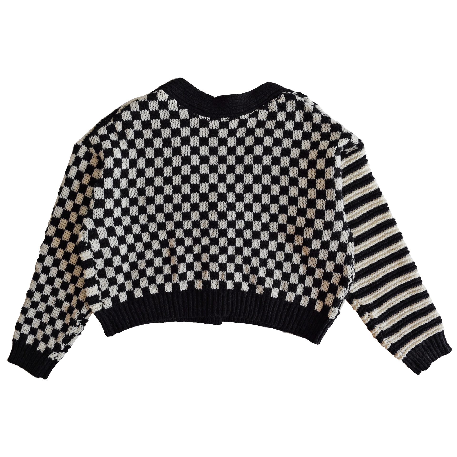 OVERSIZED BUTTON DOWN CHECKER CROP SWEATER - LIMITED