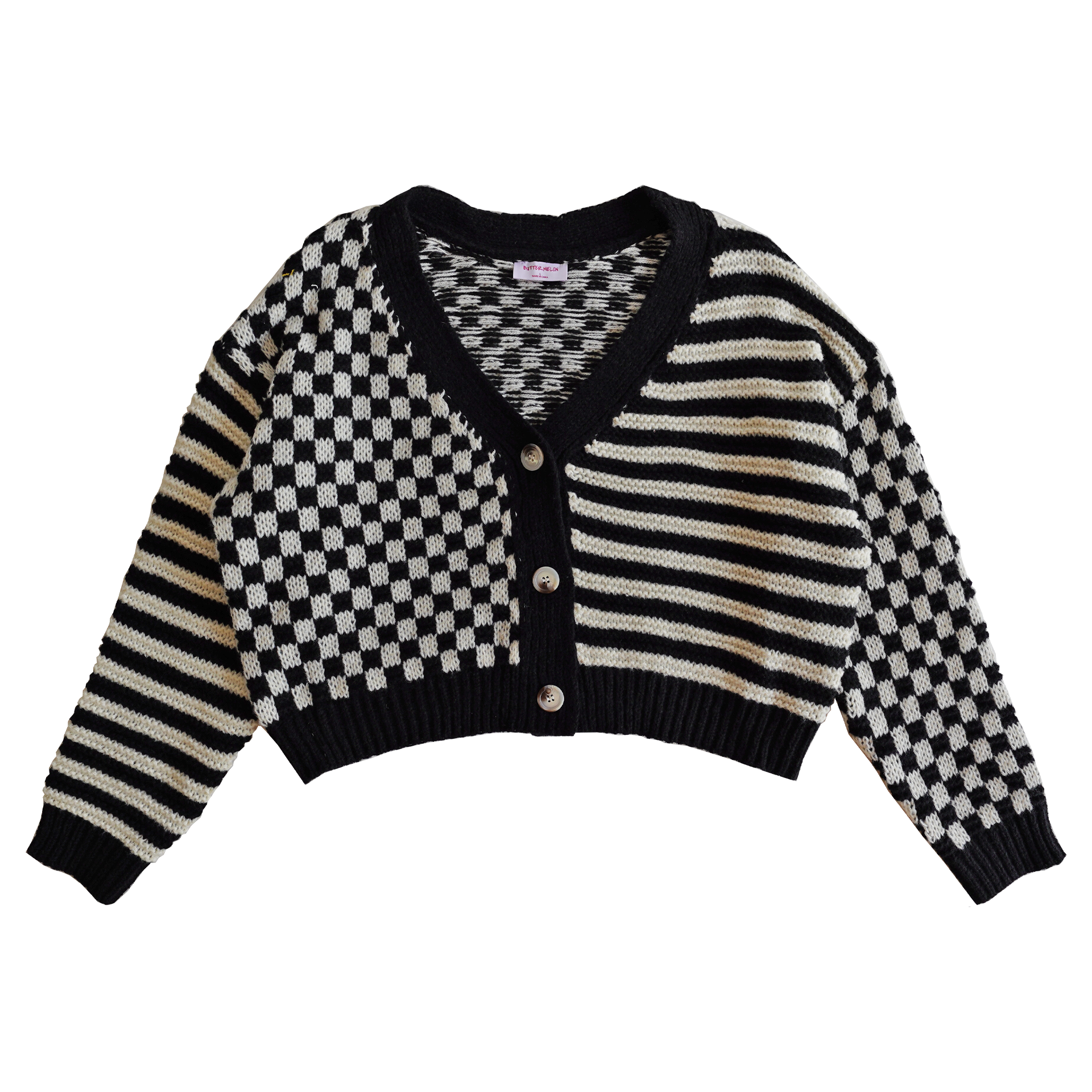 OVERSIZED BUTTON DOWN CHECKER CROP SWEATER - LIMITED