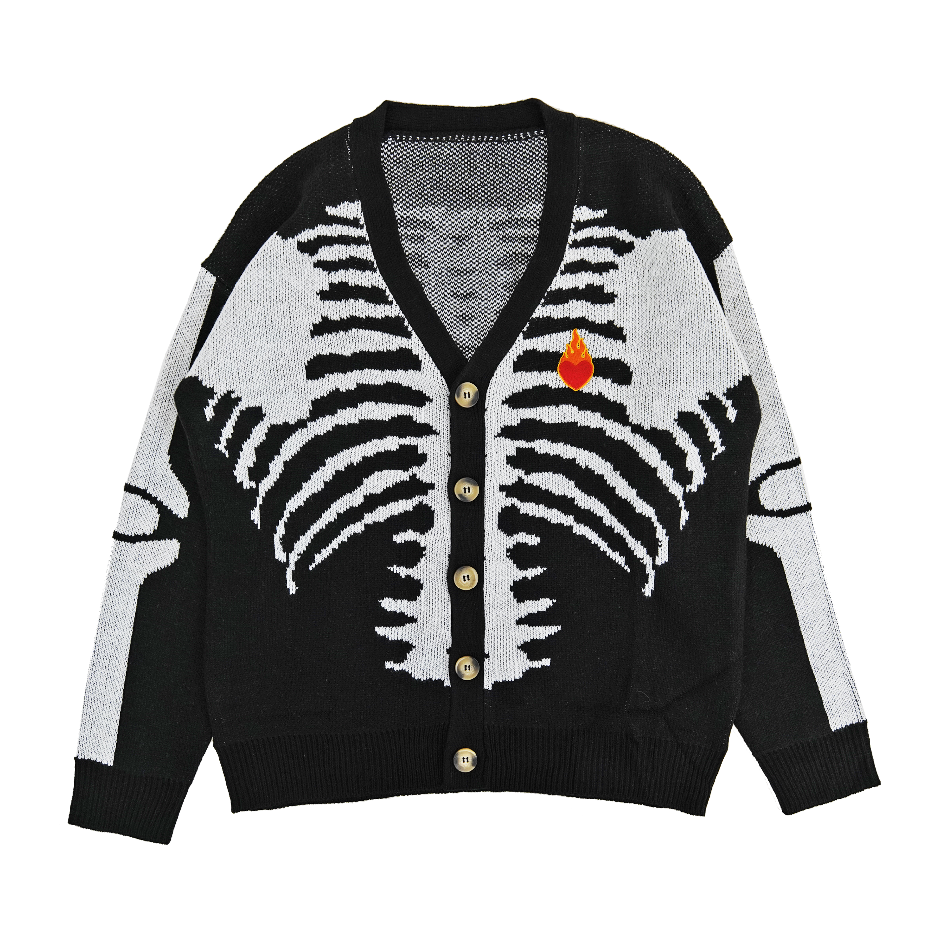 FIRE HEART SKELETON - BUTTON UP SWEATER